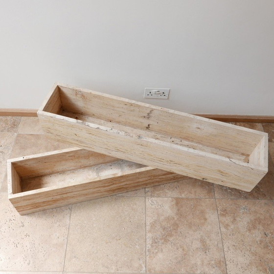 Image 1 of Pair of mid-century travertine planters, Belgium 1970s