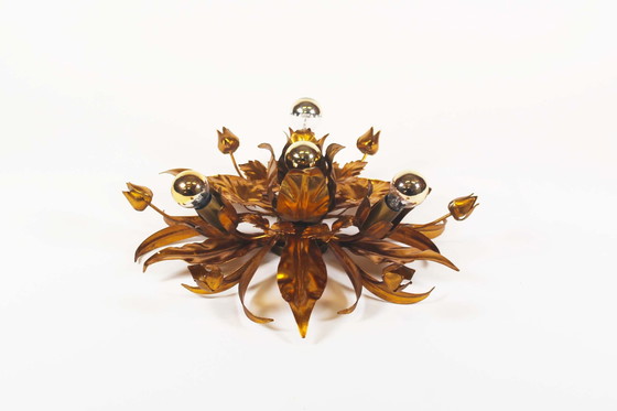 Image 1 of 1X Gilded Floral Flush Mount Light