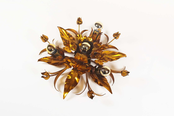 Image 1 of 1X Gilded Floral Flush Mount Light