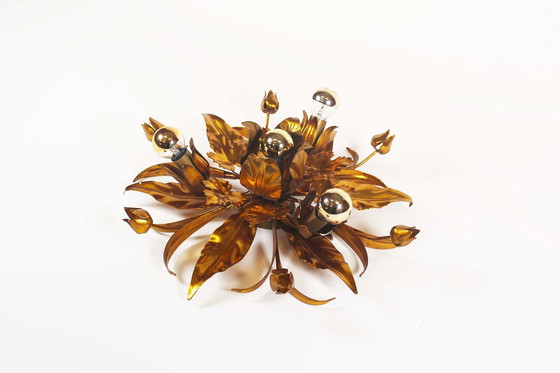 Image 1 of 1X Gilded Floral Flush Mount Light