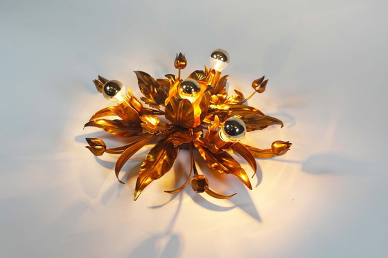 Image 1 of 1X Gilded Floral Flush Mount Light