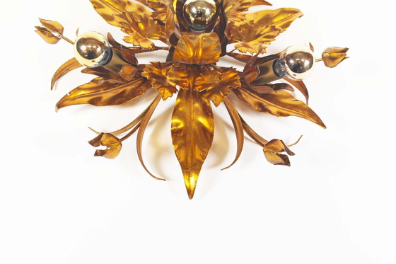 Image 1 of 1X Gilded Floral Flush Mount Light