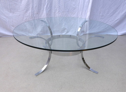 Table basse vintage en verre et chrome