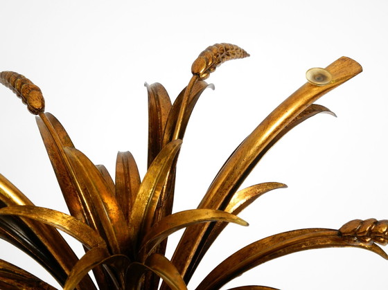 Image 1 of Beautiful Gold-Plated Floral Mid Century Regency Side Table With Solid Glass Top By Hans Kögl