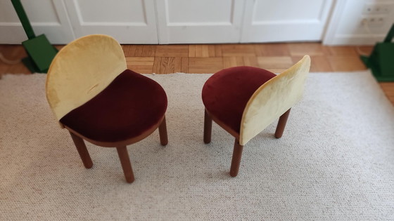 Image 1 of Pair of small wood & velvet chairs