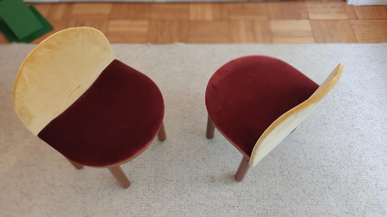 Image 1 of Pair of small wood & velvet chairs