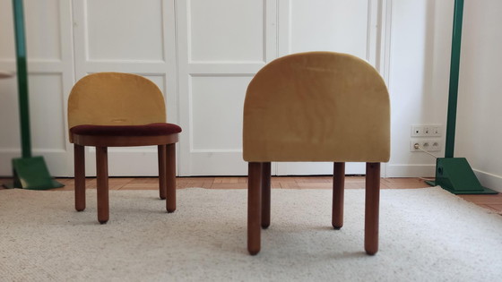 Image 1 of Pair of small wood & velvet chairs