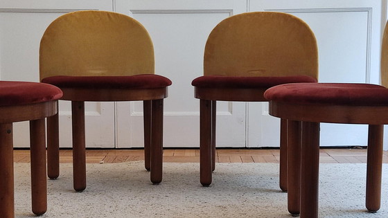 Image 1 of Pair of small wood & velvet chairs