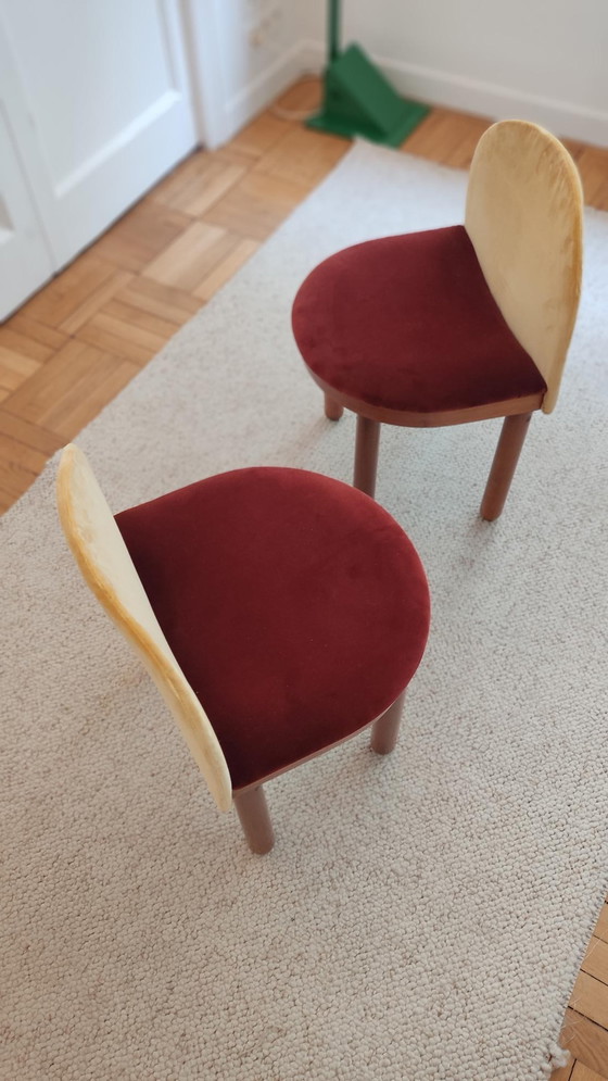 Image 1 of Pair of small wood & velvet chairs