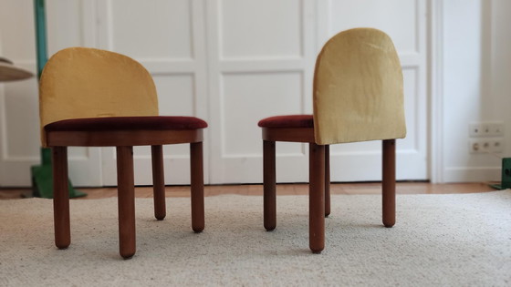 Image 1 of Pair of small wood & velvet chairs