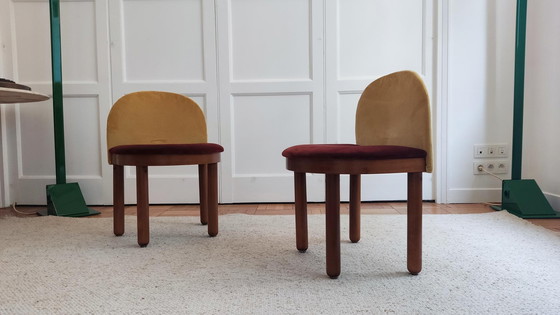 Image 1 of Pair of small wood & velvet chairs