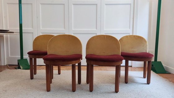 Image 1 of Pair of small wood & velvet chairs