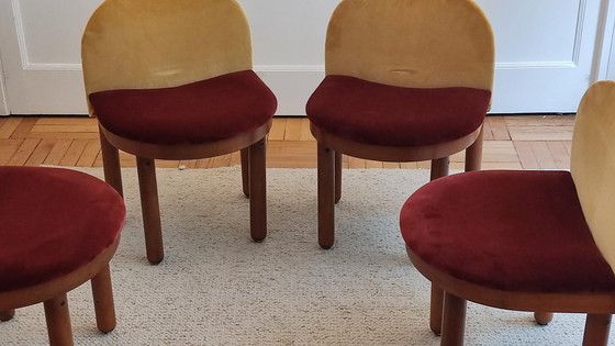 Image 1 of Pair of small wood & velvet chairs