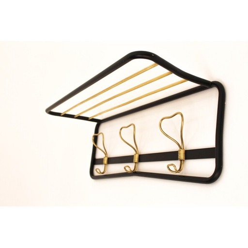 Vintage brass and black lacquered metal coat rack, Italy 1970