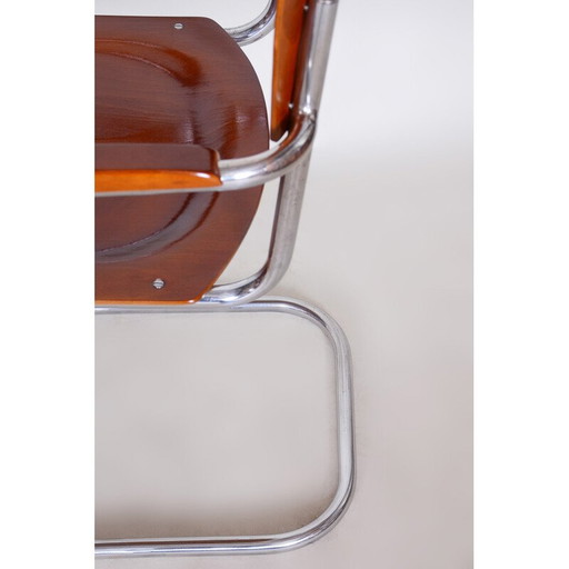 Vintage Bauhaus armchair in beech and chrome steel by Mart, Germany 1930