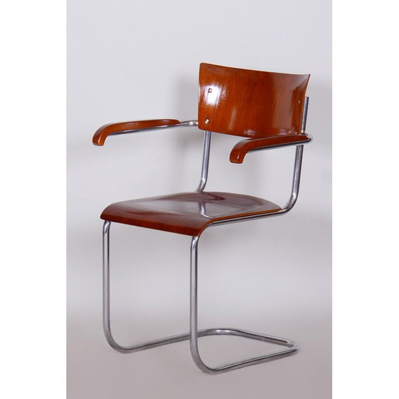 Image 1 of Poltrona vintage Bauhaus in faggio e acciaio cromato di Mart, Germania 1930