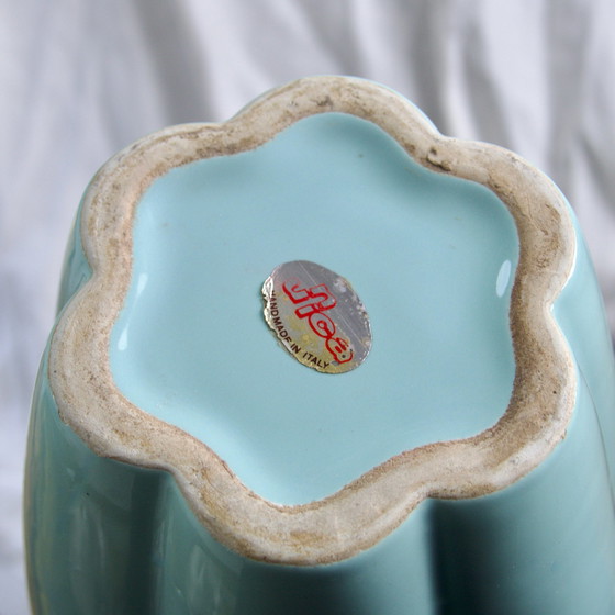 Image 1 of Large 1970s Turquoise Tulip Shaped Ceramic Vase