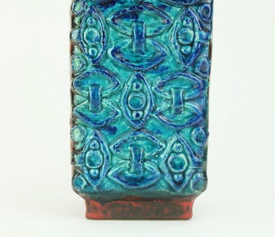 Image 1 of 1960s bay keramik VASE relief décor bleu turquoise rouge orange modèle 986-30 WGP