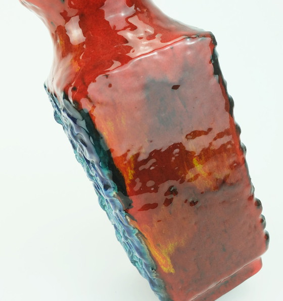 Image 1 of 1960s bay keramik VASE relief decor blue turquoise red orange model 986-30 WGP