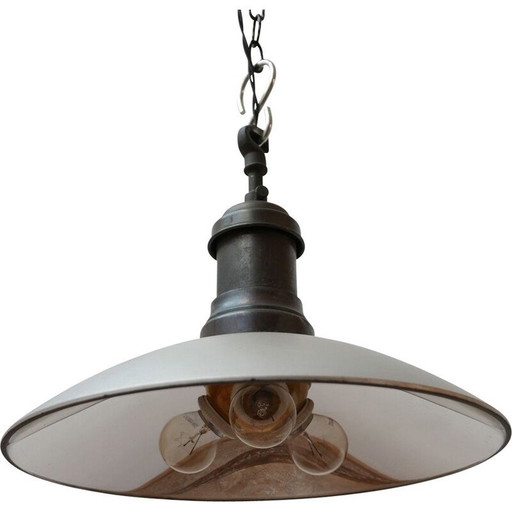 Vintage luminous glass mirror pendant lamp, Germany 1920