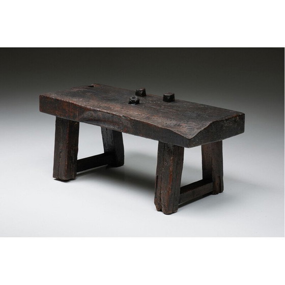 Image 1 of Vintage Rustic Wabi-Sabi dark brown bench, 1920s