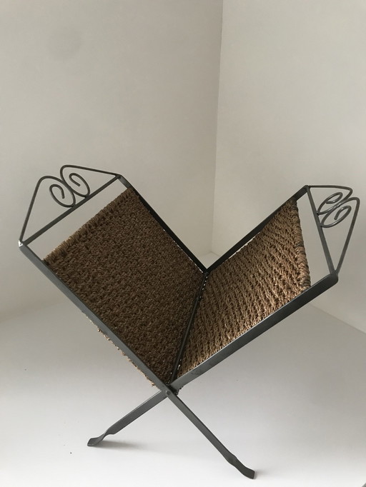 Wicker Magazine Rack Collapsible 1960s