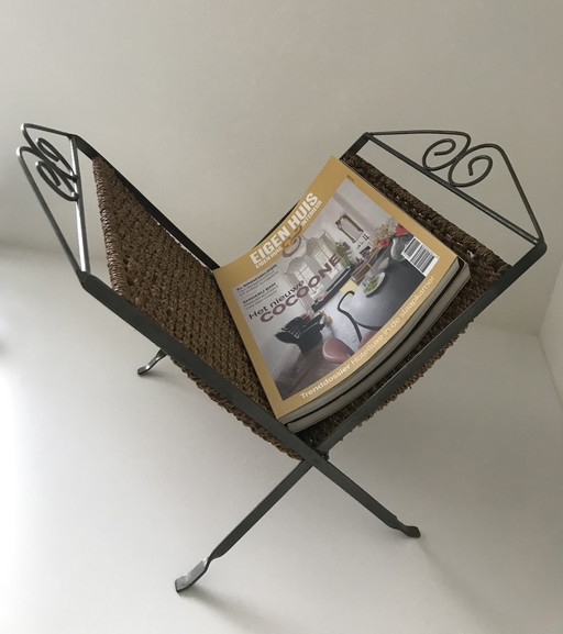 Wicker Magazine Rack Collapsible 1960s