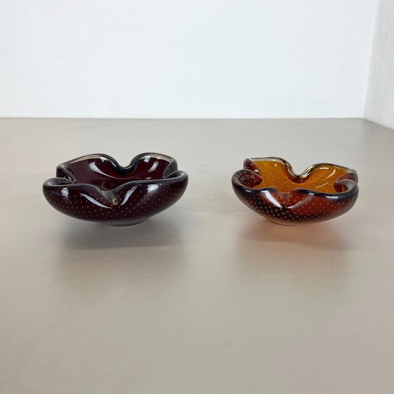 Image 1 of Pair of vintage Murano glass ashtrays for Venini Glass, Italy 1970s