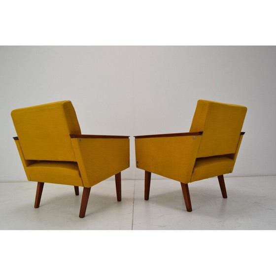 Image 1 of Pair of vintage armchairs in fabric and wood, Czechoslovakia 1960