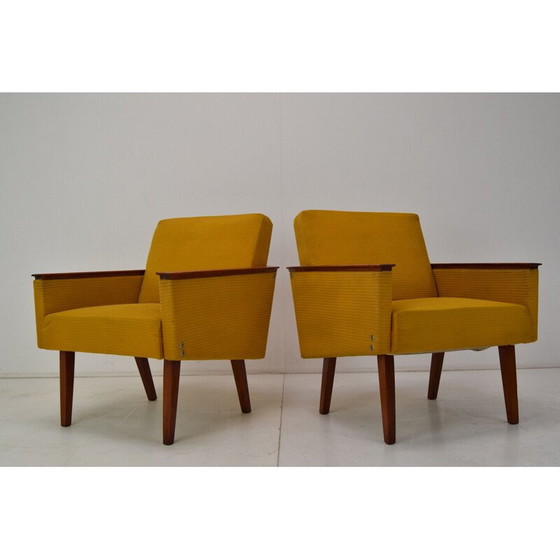 Image 1 of Pair of vintage armchairs in fabric and wood, Czechoslovakia 1960