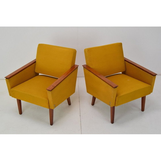 Image 1 of Pair of vintage armchairs in fabric and wood, Czechoslovakia 1960