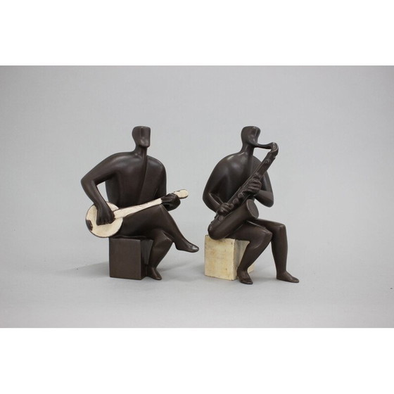 Image 1 of Pair of vintage ceramic figurines representing musicians, Czechoslovakia 1970