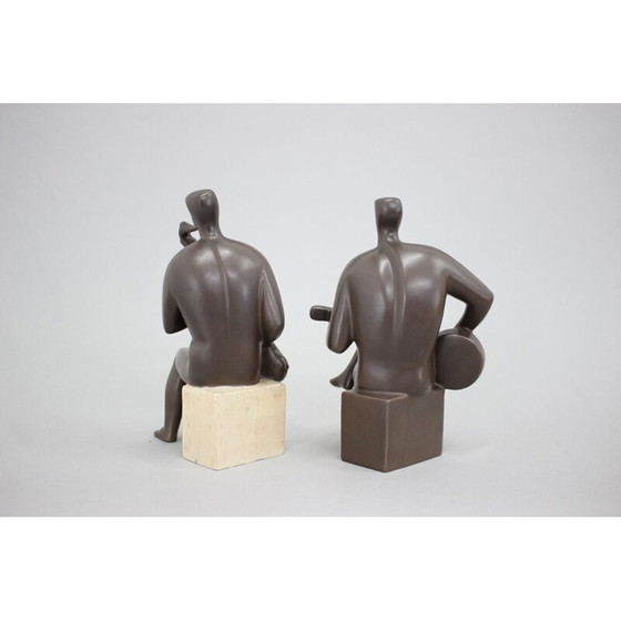 Image 1 of Pair of vintage ceramic figurines representing musicians, Czechoslovakia 1970