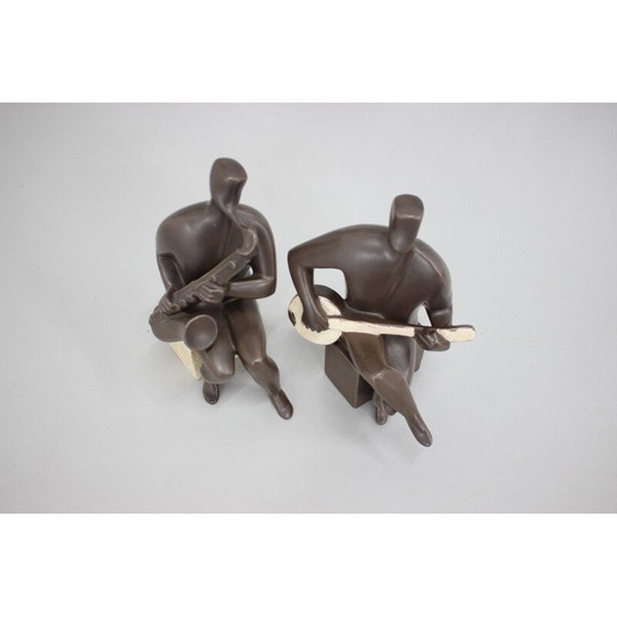 Image 1 of Pair of vintage ceramic figurines representing musicians, Czechoslovakia 1970