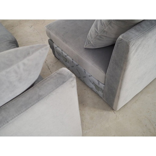 Vintage Scandinavian silver velour corner sofa, 2000s