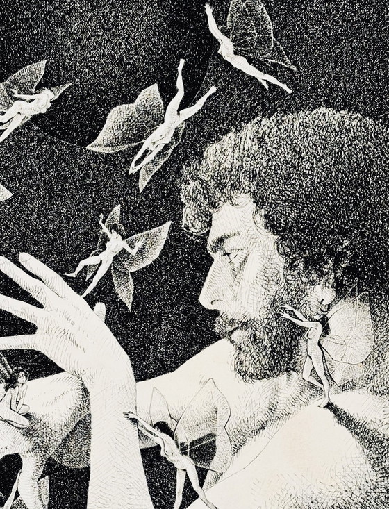 Image 1 of Michel Ghinet ( 1944 ) Sublime Surrealist Work In Ink "Papillons De Nuit" ("Moths Of The Night")