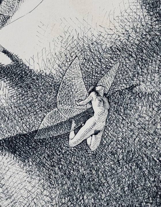 Image 1 of Michel Ghinet ( 1944 ) Sublime Surrealist Work In Ink "Papillons De Nuit" ("Moths Of The Night")