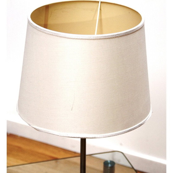 Image 1 of Lampada da comodino vintage in metallo cromato e paralume in cotone beige di Morosini