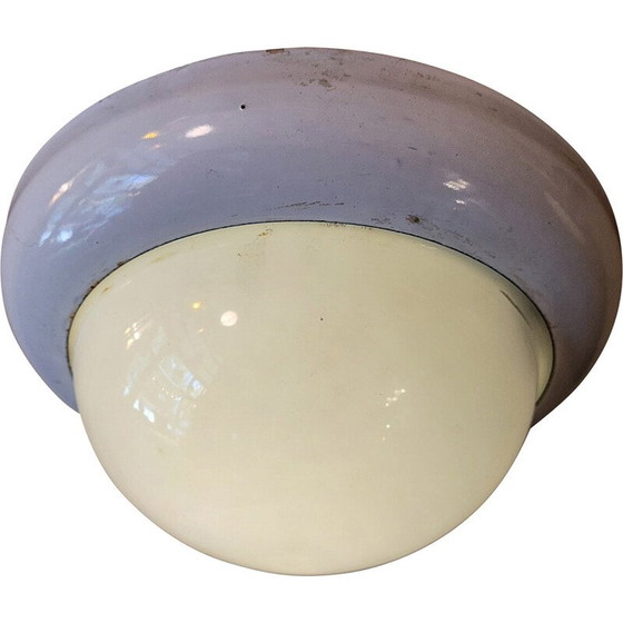 Image 1 of Vintage ceiling lamp in opaline glass and white enameled sheet metal for Gal, 1940