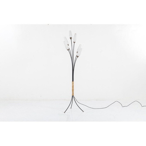 Vintage glass and metal floor lamp, France 1950