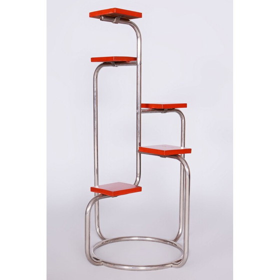 Image 1 of Vintage flower stand in chrome and lacquered wood, Czechoslovakia 1939
