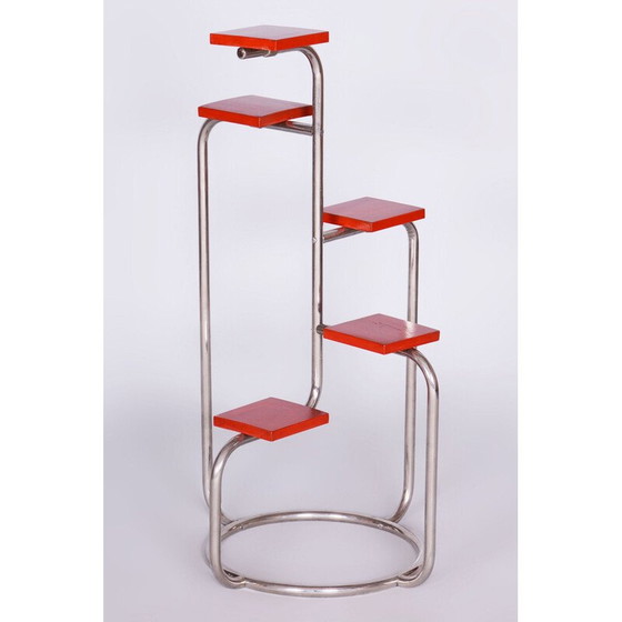 Image 1 of Vintage flower stand in chrome and lacquered wood, Czechoslovakia 1939