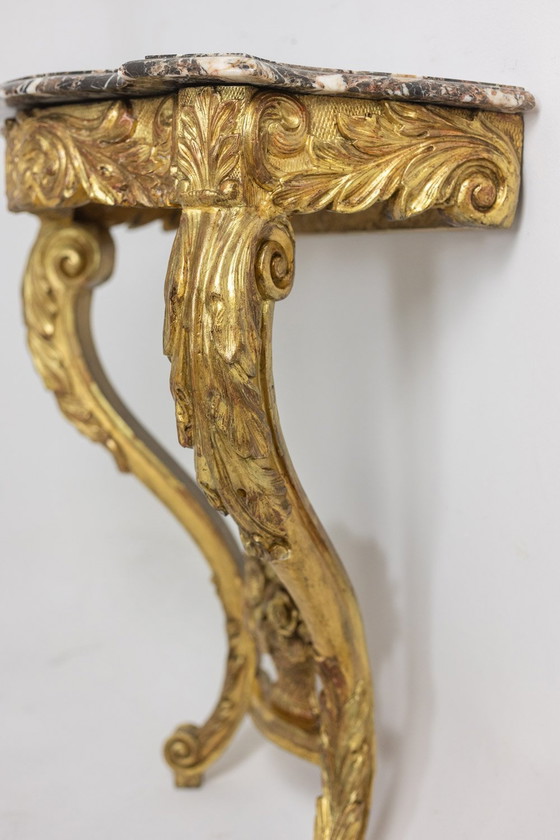 Image 1 of Louis Xv period giltwood and carved console table. Circa 1880.