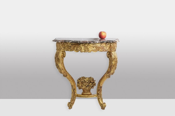 Image 1 of Louis Xv period giltwood and carved console table. Circa 1880.