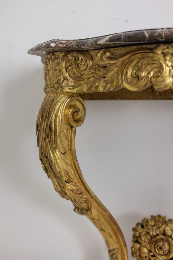 Image 1 of Louis Xv period giltwood and carved console table. Circa 1880.