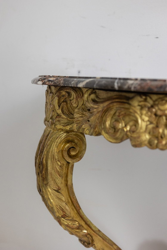 Image 1 of Louis Xv period giltwood and carved console table. Circa 1880.