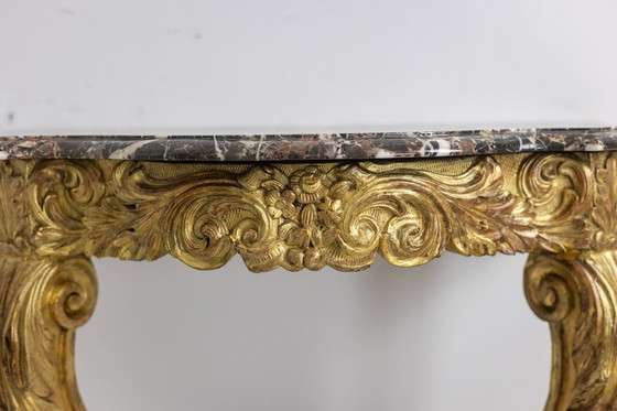 Image 1 of Louis Xv period giltwood and carved console table. Circa 1880.