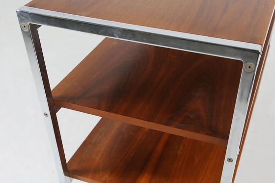 Image 1 of Mid-Century Serving Trolley In Teak Wood And Chrome Steel Frame, Belgium, 1960S