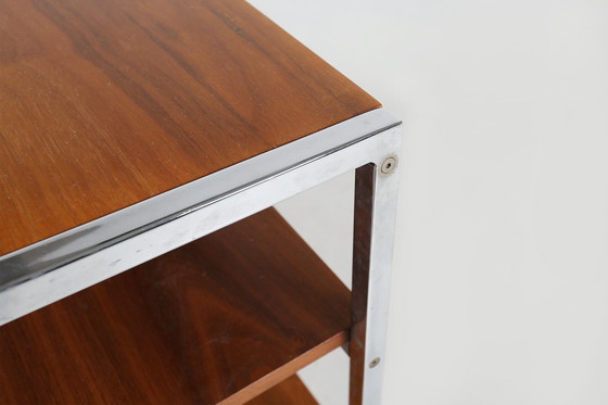 Image 1 of Mid-Century Serving Trolley In Teak Wood And Chrome Steel Frame, Belgium, 1960S