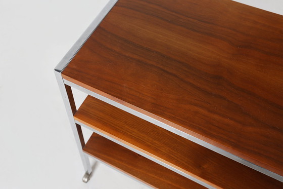Image 1 of Mid-Century Serving Trolley In Teak Wood And Chrome Steel Frame, Belgium, 1960S